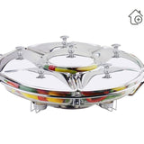 Rechaud Giratório Com 6 Compartimentos Aço Inox e Vidro 52cm